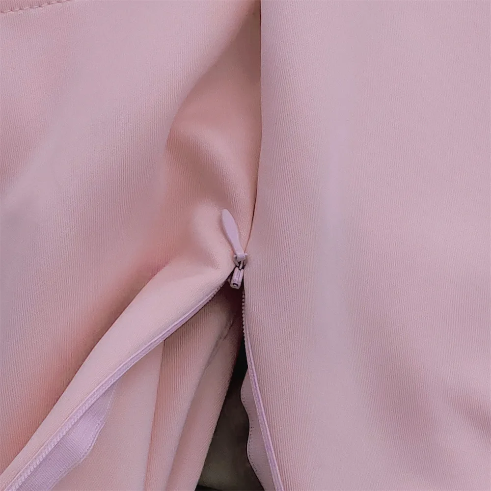 

Pink Elegant V Collar Short Sleeves Bodycon Dresses For Women Sweet Knee Length Cocktail Dress Vestidos Elegantes Para Mujer