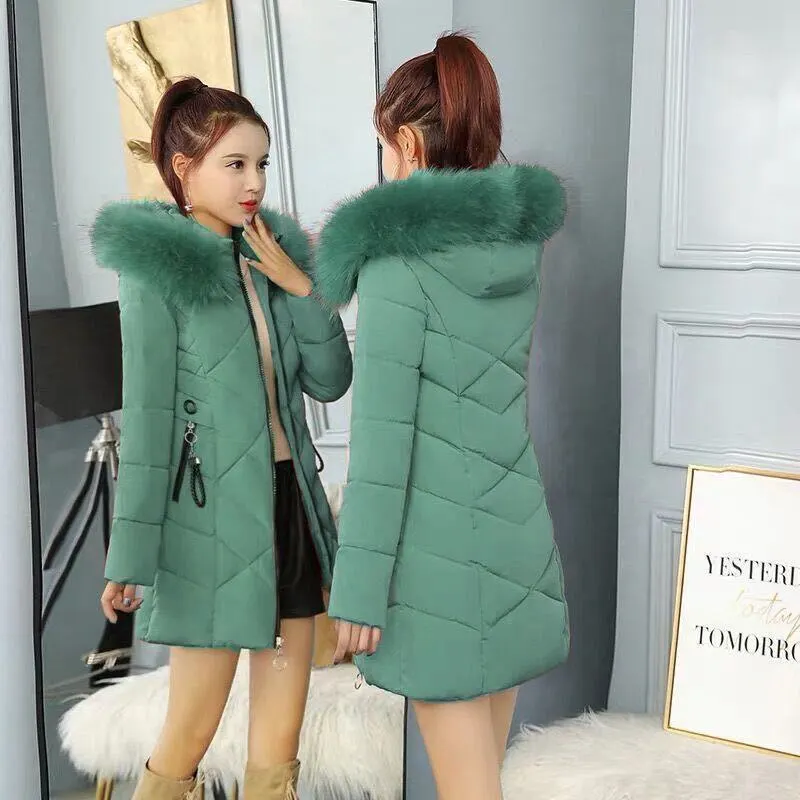 Winter Women's Down Cotton Parka Fur Collar Hooded Long sleeves Coat Quilted Jacket