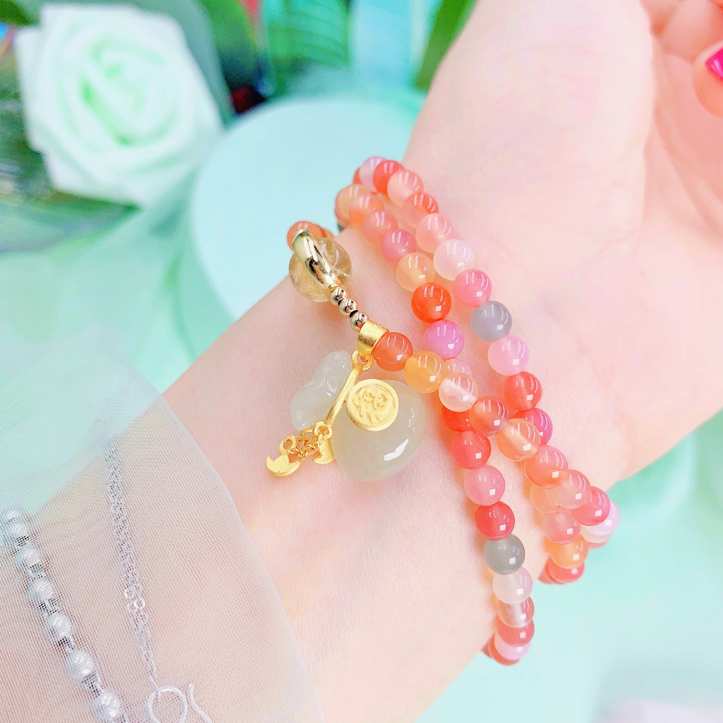 

Original handmade colorful agate bracelet hetian jade purse pendant multilayer simple fashion gift