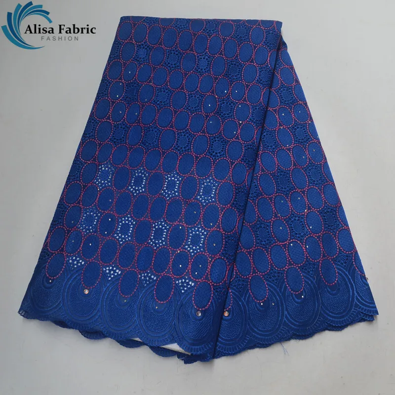 

Alisa Swiss Cotton Lace Fabrics With Rhinestones High Quality Swiss Voile Lace Fabric with Embroidery 5 Yards/pcs For Decoration
