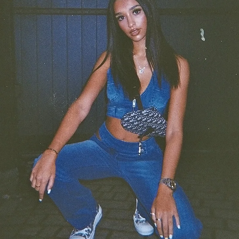 Retro fashion denim vest ladies 2021 summer hot skinny crop top chic street IAMGIA style hot girl beach top sexy party club top