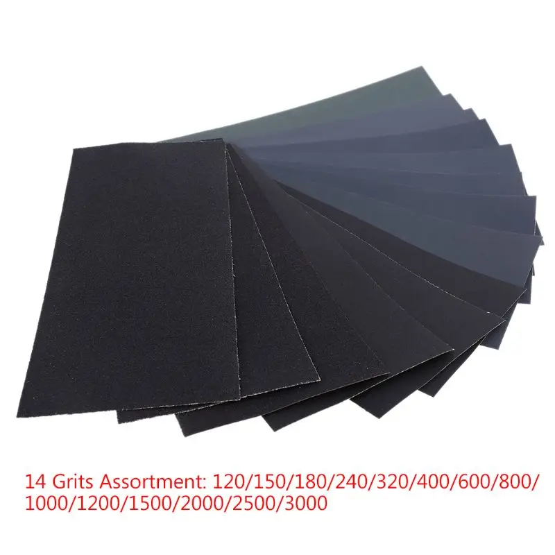 

14PCS Wet Dry Sandpaper 120 To 3000 Grit Assortment Abrasive Paper Sheets For Automotive Sanding Wood Furniture Finishing 23*9 c