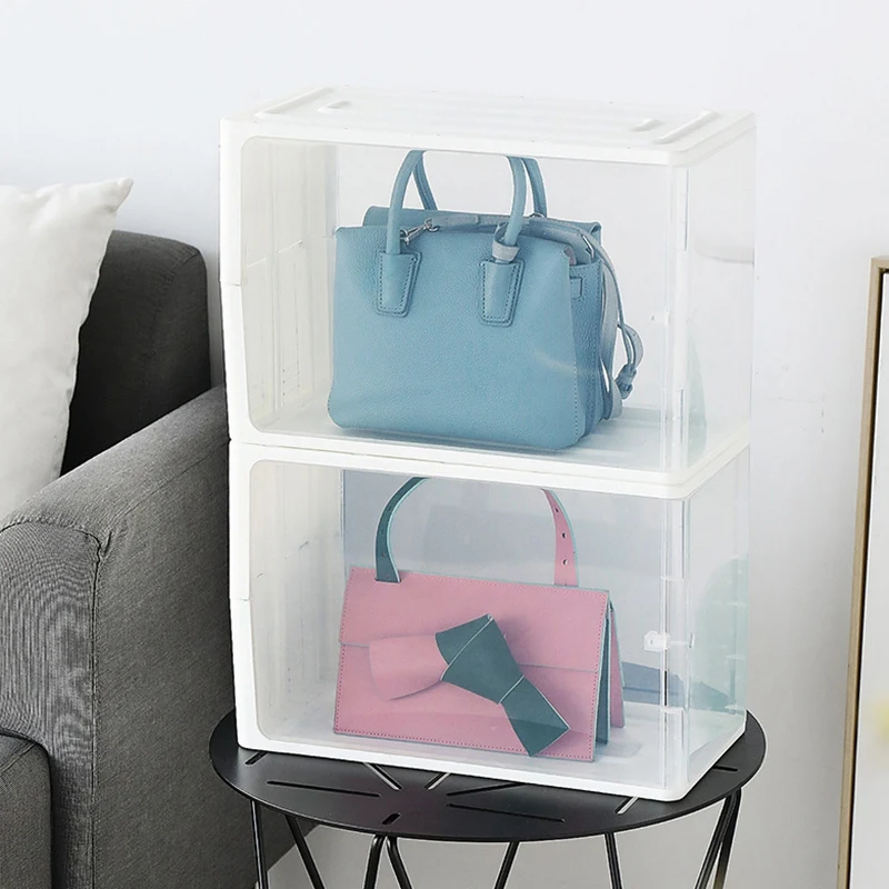 Koop 2 Stuks Transparante Handtas Opbergdoos Plastic Schoenendoos Stofdichte Tas Opbergkast Stapelbaar Laarzen Sneakers Organizer