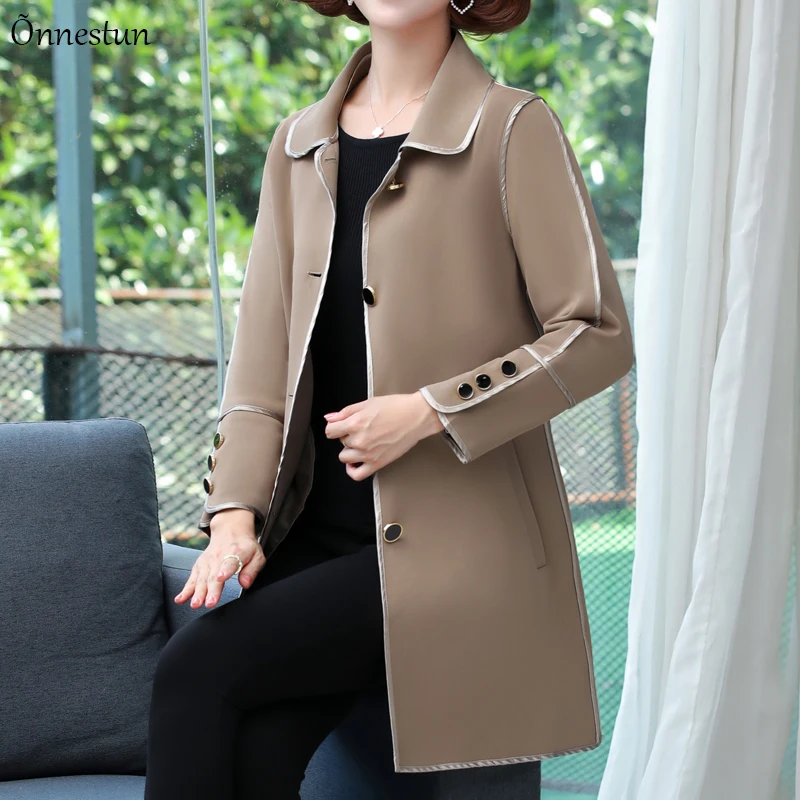

Women's Trench Coat Solid Long Sleeve Coat Women Autumn High Quality Turn Down Collar Trench Coat For Women