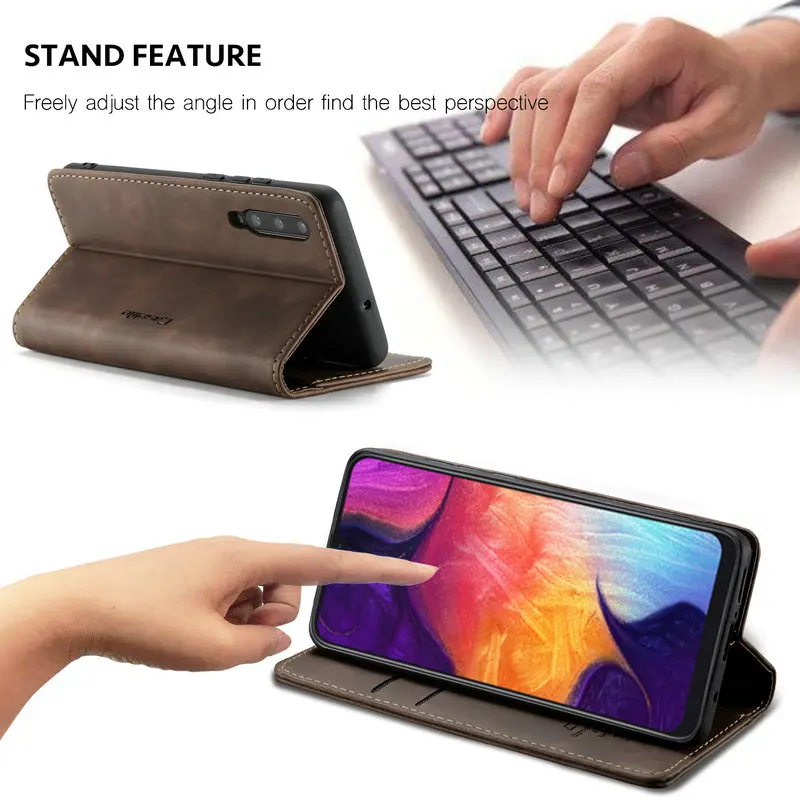 

CaseMe For Samsung A50 A 50 Cases Magnetic Flip Leather Case Cover Wallet Card Slots Design Business Vintage Book For Galaxy A50