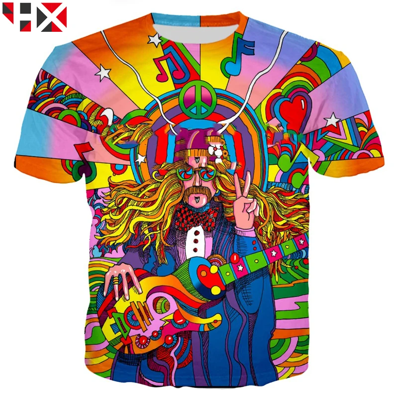 Maglietta HX più recente di moda estiva Hippie musicista 3D colorata A groooth Hippie Unisex top H045