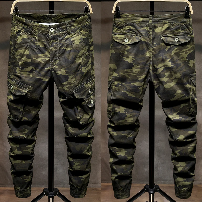 Streetwear Fashion Men Jeans Slim Fit Big Pocket Designer Casual Cargo Pants Men Overalls Military Camouflage Hip Hop Joggers