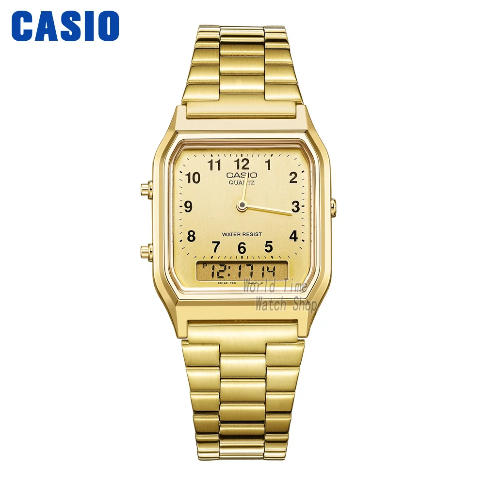 AQ230GA9B Casio часы золотые часы мужчины лучший бренд класса люкс двойной дисплей водонепроницаемые кварцевые цифровые мужские часы спортивные военные наручные часы relogio masculino reloj hombre erkek kol saati montre homme - Цвет: AQ230GA9B