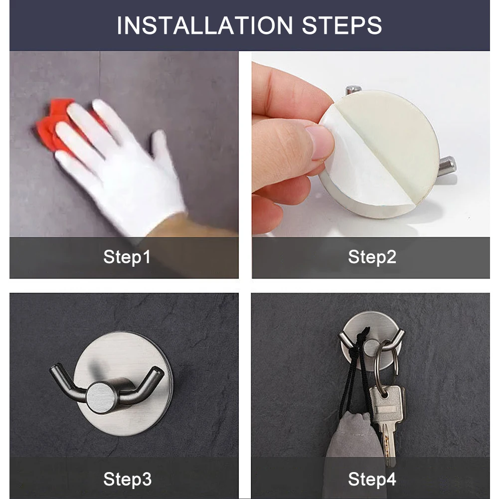 

4pcs Double Robe Hook Kitchen Home Wall Mounted Towel Hanger Modern Waterproof Storage Organizer Heavy Duty Self Adhesive