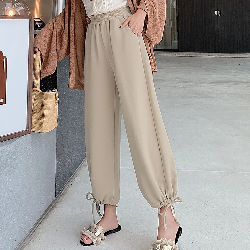 Женские свободные брюки для бега спортивные до щиколотки с высокой талией и