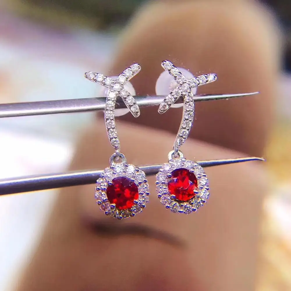 

Стихийных бедствий и настоящим Рубином серьги Бесплатная доставка оригинал с настоящим Рубином, 925 пробы серебряные серьги