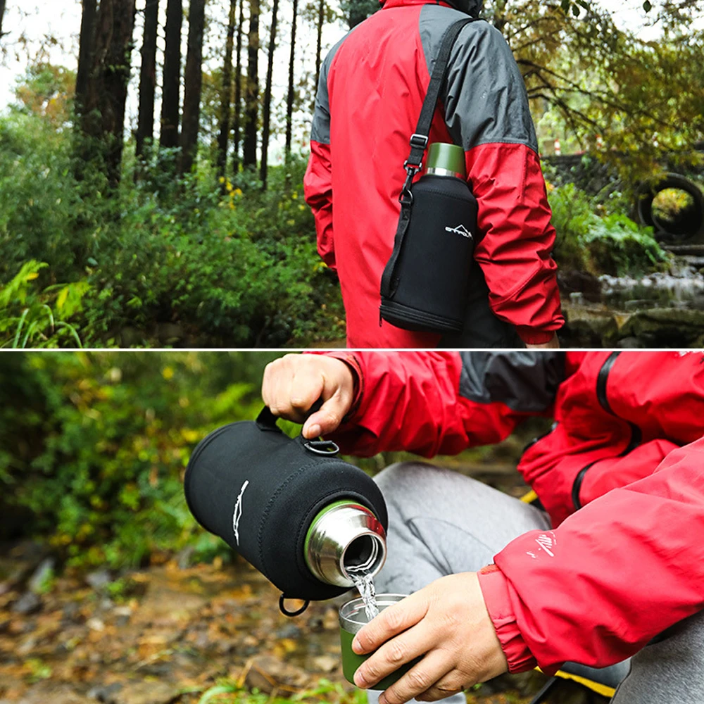 

Outdoor 2L Vacuum Insulated Stainless Steel Water Bottle with Carry Bag Pouch For Camping Hiking Backpacking Picnic