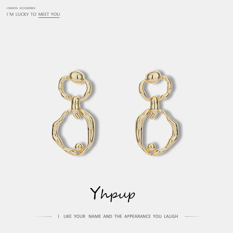 Женские круглые серьги Yhpup корейские медные металлические подвески в