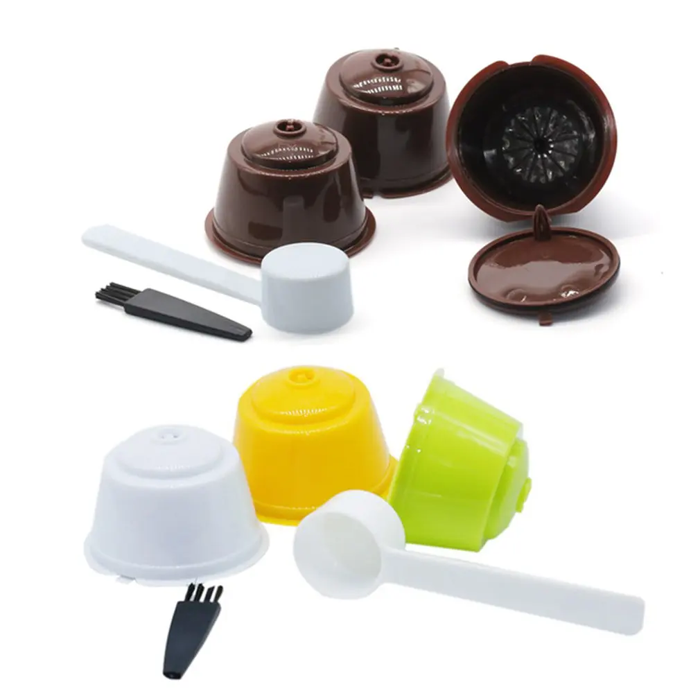 Reusable Coffee Capsule Pod Filter Cups Set With Spoon Brush Eco Friendly Stainless Steel Mesh Suitable For Dolce Gusto | Дом и сад