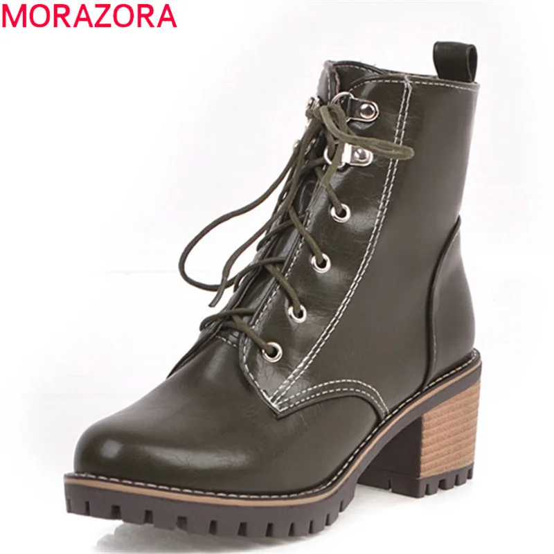 Женские ботильоны на шнуровке MORAZORA высоком квадратном каблуке молнии сезон