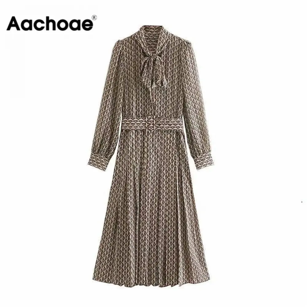 Aachoae женское элегантное длинное платье с поясом цепочкой галстуком бабочкой для