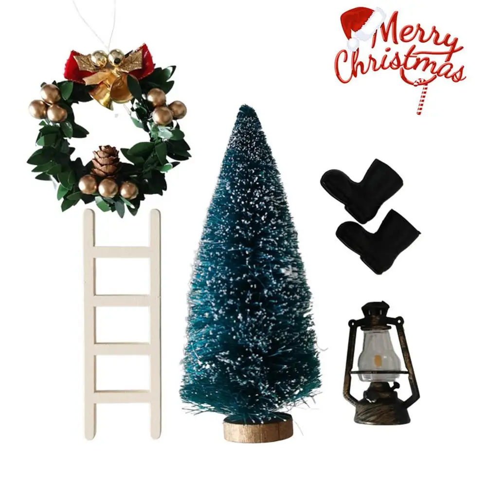 

Dollhouse Christmas Boots Tree Wreath Lantern Wooden Ladder Santa Claus Carpet Broom Dollhouse Miniature Accessories