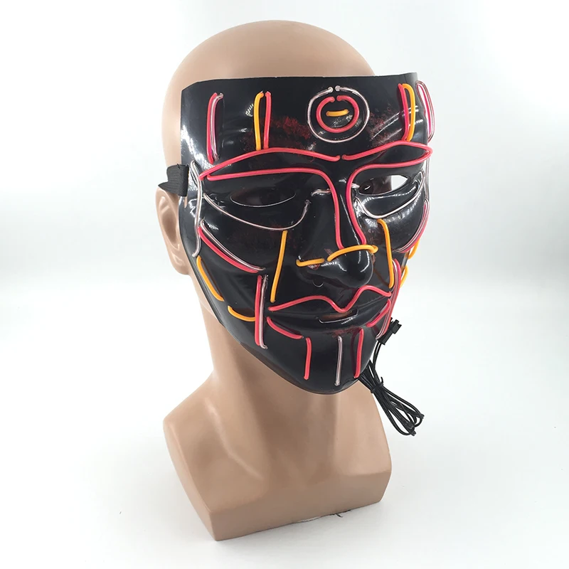 Glowing Horror Demon Slayer Characters Cosplay V-shaped Colorful Monster With Blood EL Wire Scary Halloween Mask | Дом и сад