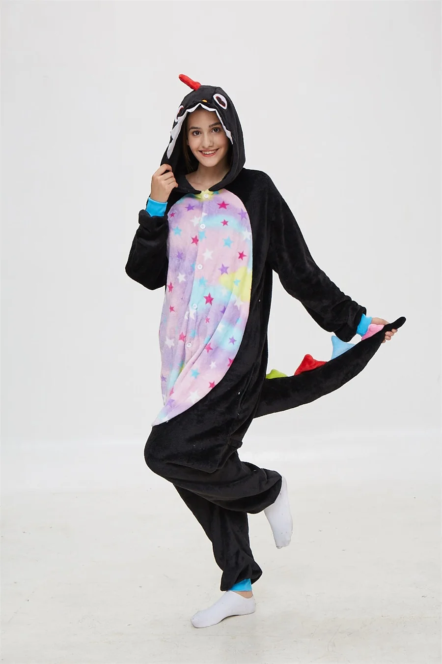 Adult Black Dinosaur Onesies Dragon Pajamas Cartoon Kigurumi Pyjama Cosplay Costumes Sleepsuit Animal Sleepwear pijama masculino