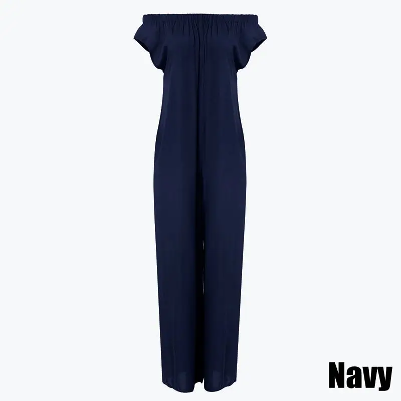 Navy VONDA, летние Широкие штаны, женский сексуальный комбинезон с открытыми плечами, одноцветные комбинезоны, винтажные Повседневные Женские панталоны, комбинезон 5XL - Цвет: Navy