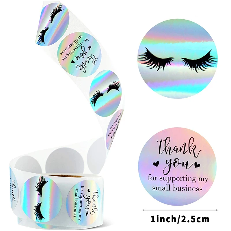 

500 Pcs Rainbow Laser Thank You Sticker Small Business Sticker Adhesive Labels for Business Boutiques Wrapping Supplies Sticker