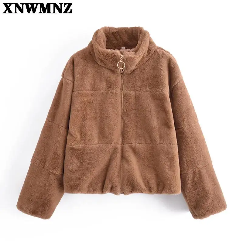 

XNWMNZ 2021 флисовая толстовка с высоким воротником свободная осенне-зимняя теплая одежда женская Y2K пальто плюшевая теплая куртка