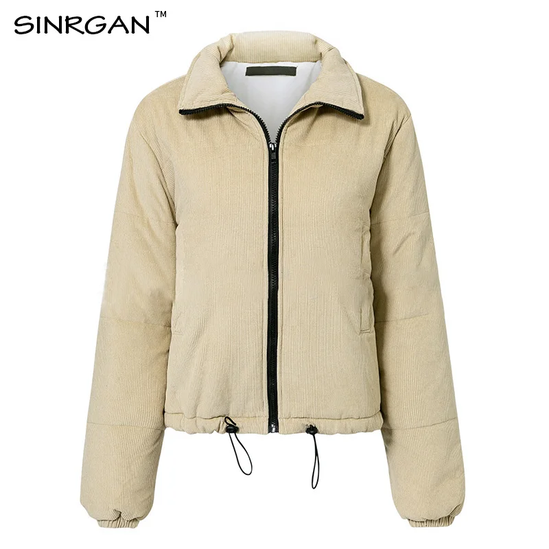 SINRGAN Модное Элегантное вельветовое пальто для женщин с карманами на молнии