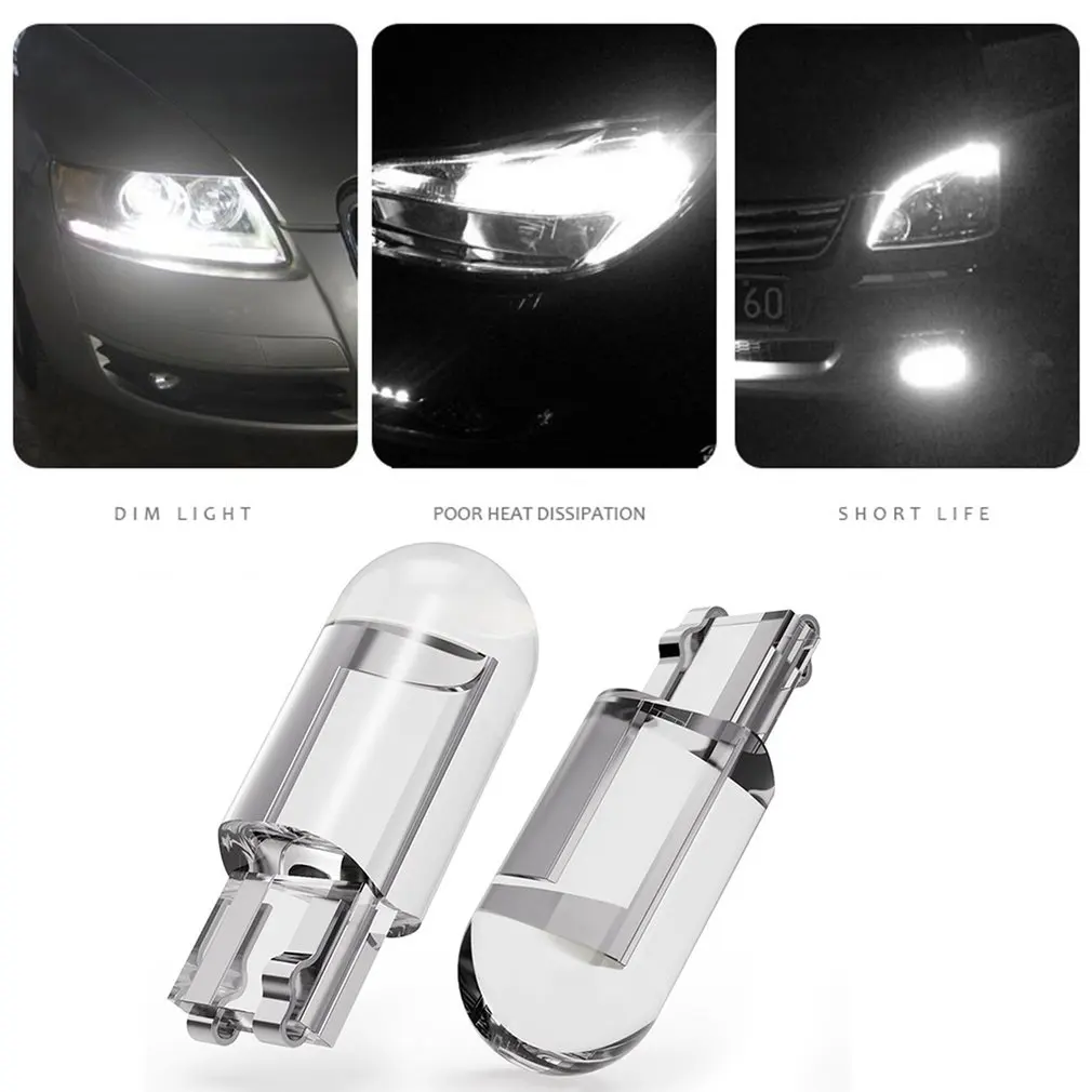 

10 Pieces W5W 194 T10 Glass Housing High Brightness COB LED Car Lamp Wedge License Plate Light Dome Light