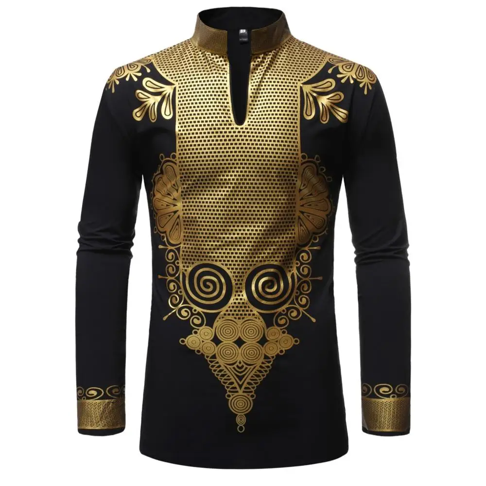

Black Streetwear African Clothes 2020 Brand New African Dashiki Print Dress Shirt Men Slim Fit Long Sleeve Camisa Masculina XXL