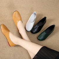 plus size genuine leather flat shoes woman handmade leather loafers flexible spring casual shoes woman flats zapatos mujer