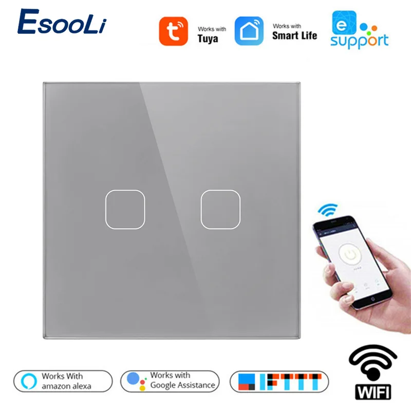 Настенный сенсорный выключатель Esooli Tuya/Smart Life/ewelink 4 цвета европейский стандарт 1/2
