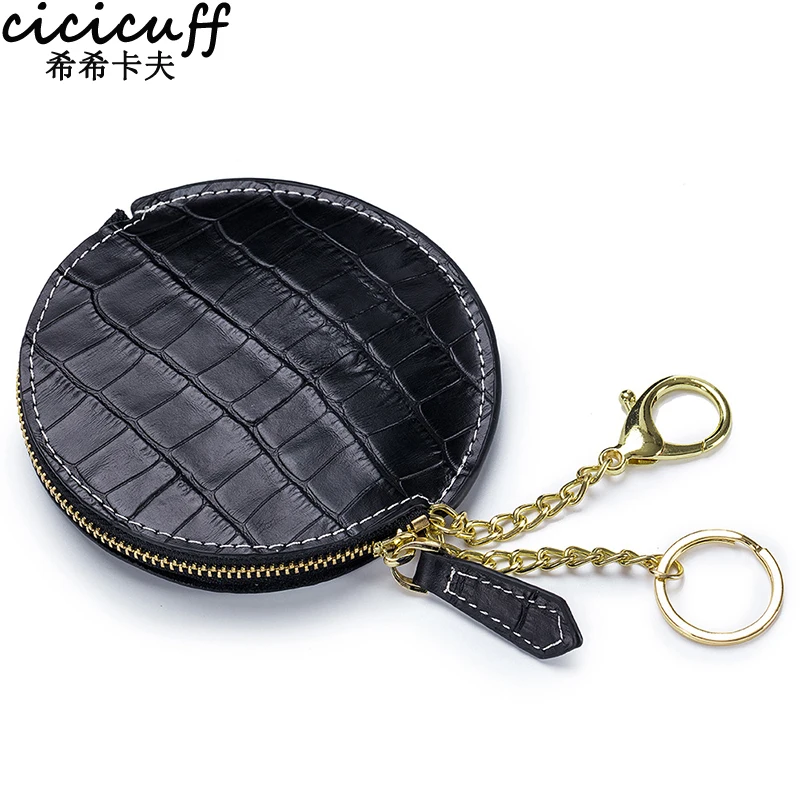 

Fashion Alligator Pattern Mini Wallet Women Genuine Leather Keychain Coin Purse Key Wallet Card Holder Female Slim Round Wallets