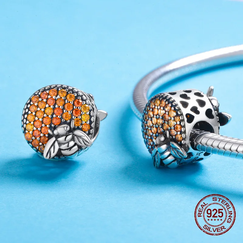925 sterling silver bee nest round zircon charm fit bangle bracelet beads for women wedding fashion original jewelry gift | Украшения и