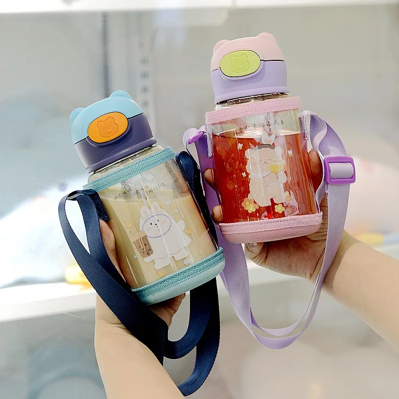 

Детская креативная подпрыгивающая соломенная чашка мультяшный медведь пластиковая чашка для воды детская бутылка для воды легко носить с ...