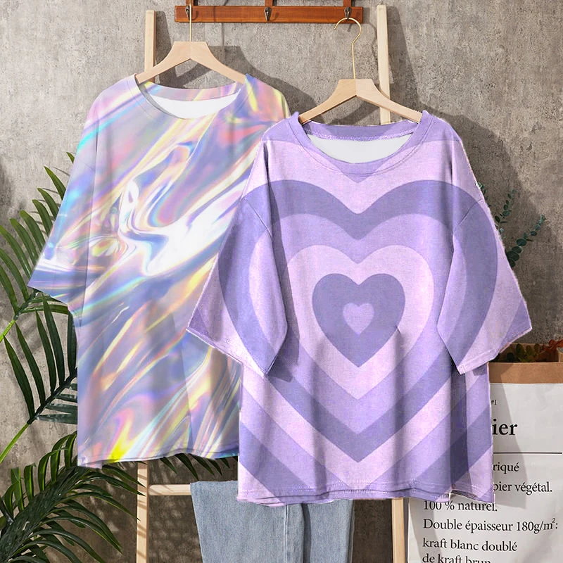 Футболка женская оверсайз с объемным рисунком милая Повседневная рубашка