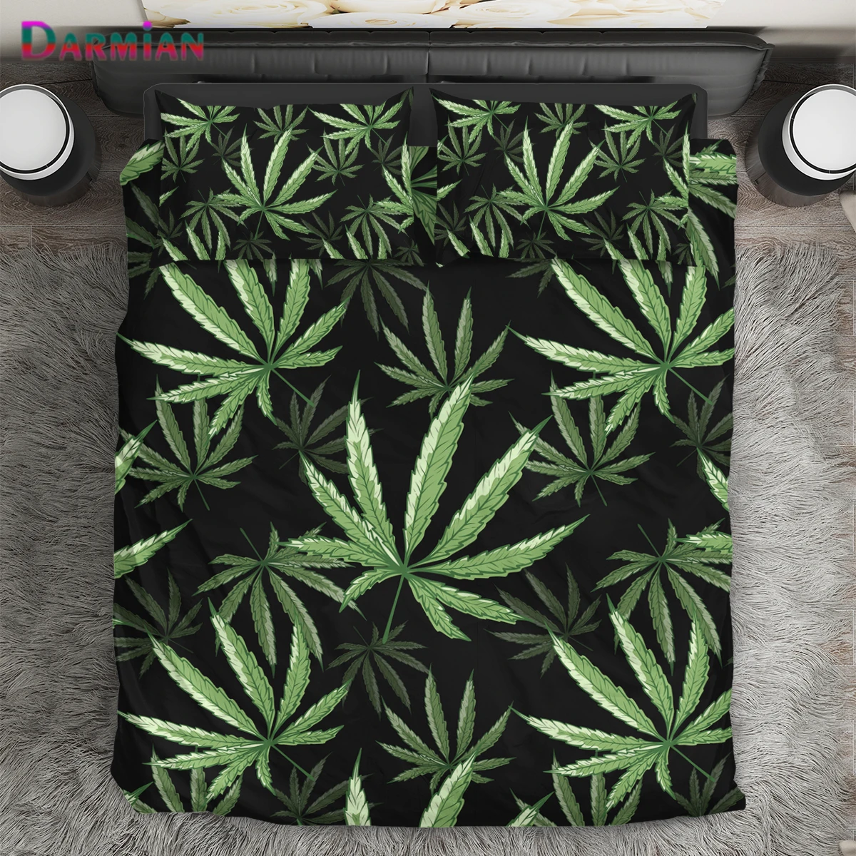 

Пододеяльник и наволочка DARMIAN с принтом зеленых кленовых листьев, 3 шт./компл., удобное постельное белье с растительным дизайном для спальни, ...