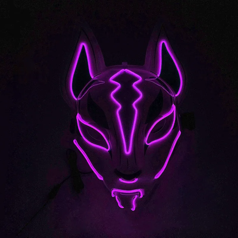 Anime Expro Decor Japanese Fox Mask Neon Led Light Cosplay Halloween Party Rave Dance DJ Payday Costume Props | Дом и сад