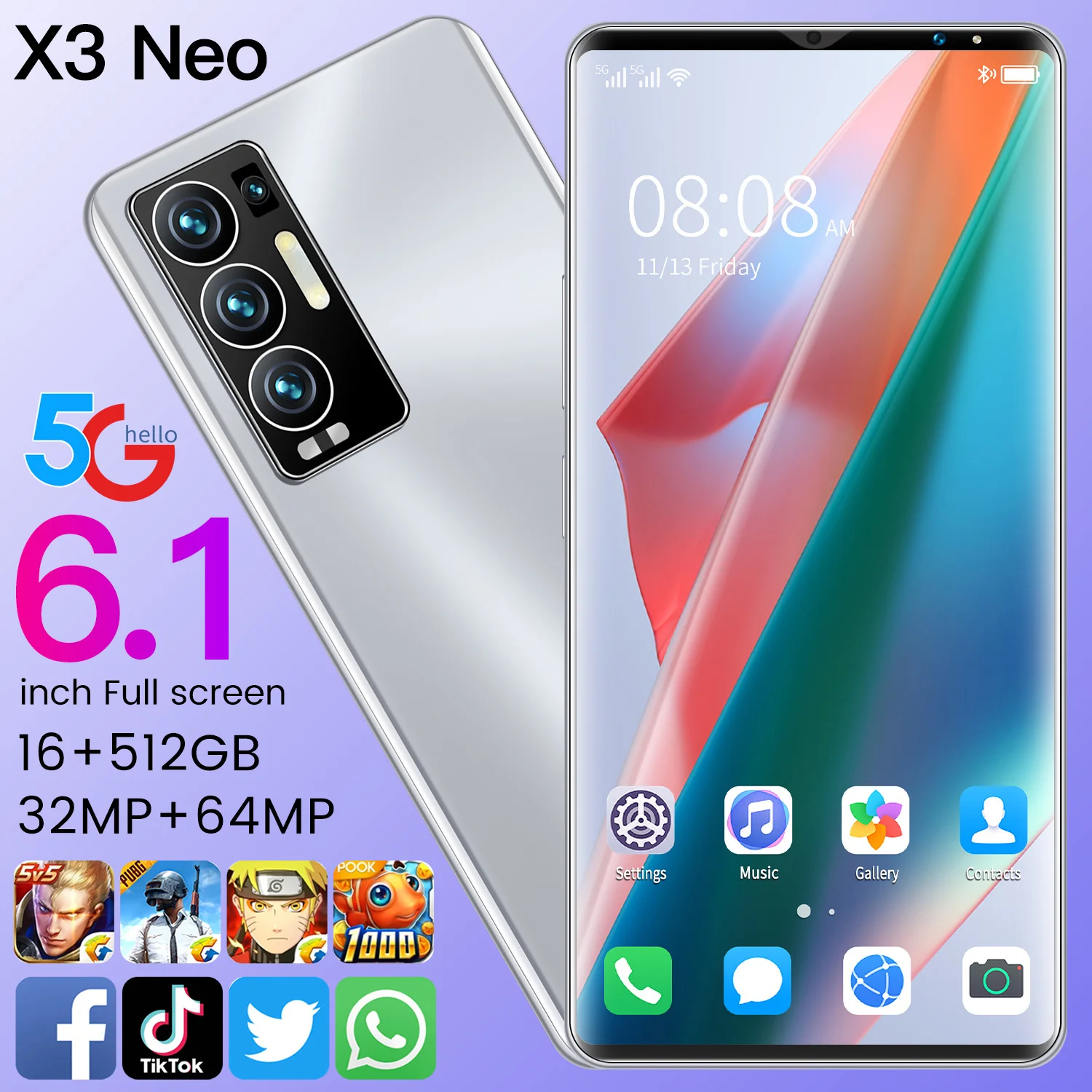 2021 new fashion 5g 6 1 inch full screen smartphone 16gb512gb for oppo find x3 neo cellphone huawei xiaomi samsung mobile phone free global shipping
