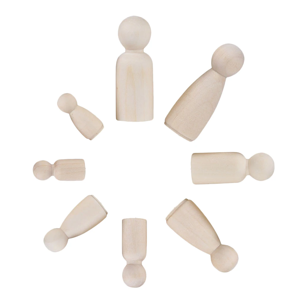 

12x Decorative Wooden Doll People 2 Styles DIY Wooden Family Crafts Ornament