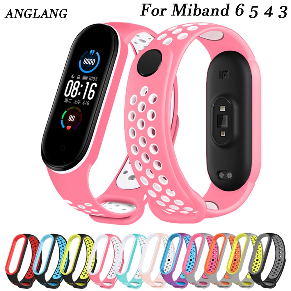 

Silicone Strap for Xiaomi Mi Band 3 4 5 Two-color Strap Porous Anti-sweat Sport Breathable Strap Buckle Replacement Wrist Straps