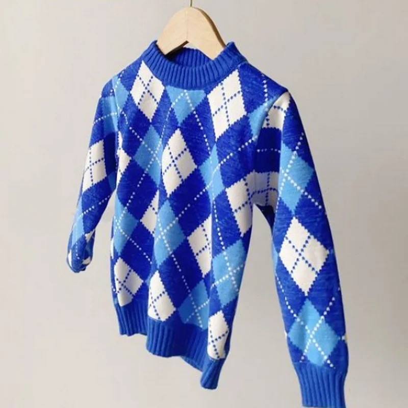 Su&eacute;ter de oto&ntilde;o para ni&ntilde;os y ni&ntilde;as, Jersey de punto con dibujos de pato, oso, rat&oacute;n y cuadros, ropa informal, E2600, novedad de 2021-4
