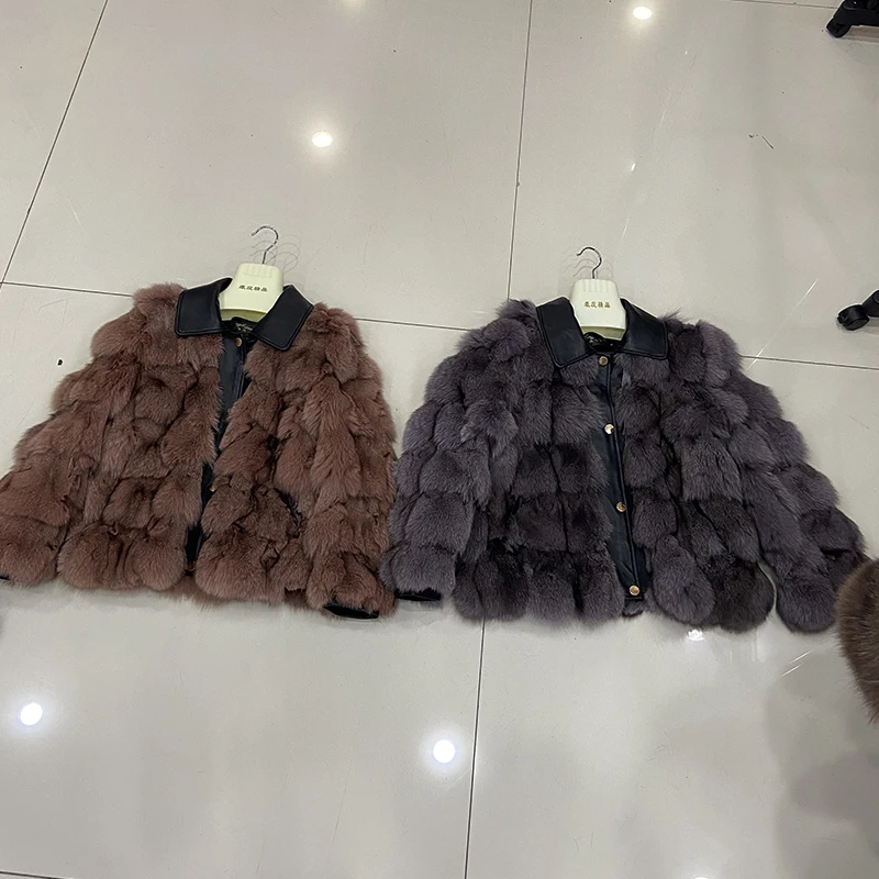 Women Winter Thick Warm Real Fox Fur Jacket Coat Fashion Female Genuine Leather Collar Coats Lady's Fox Fur Outwear