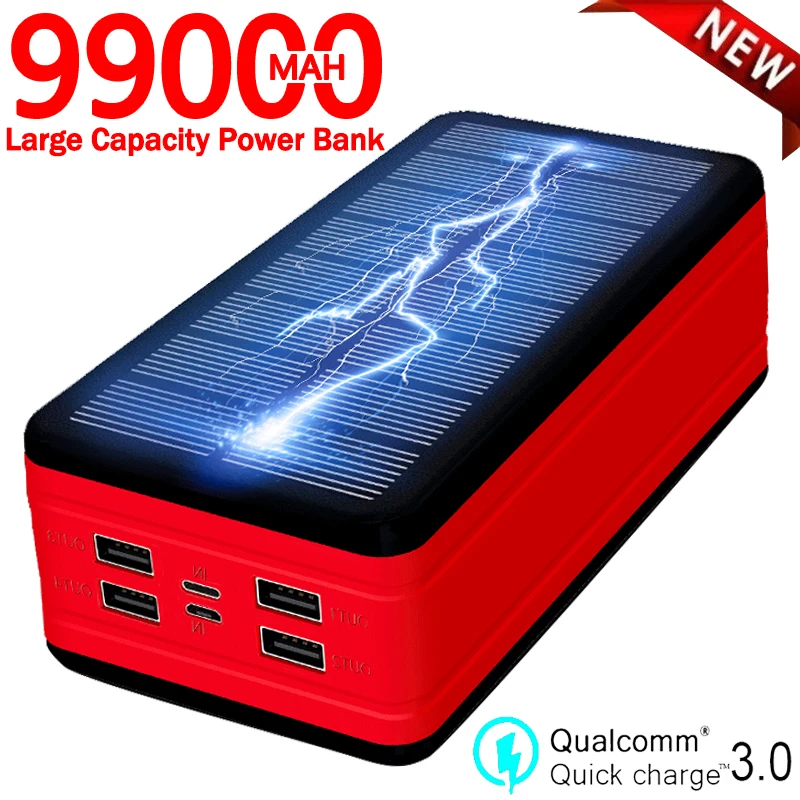 99000mAh солнечной энергии банк большой емкости портативное зарядное устройство LED