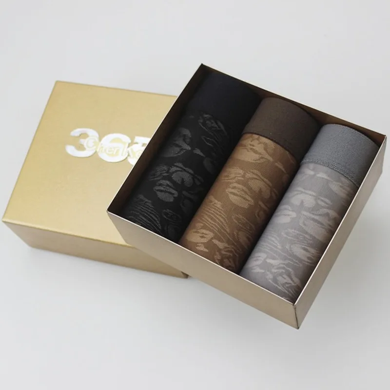 

3Pcs/lot Mens Ice Silk Breathable Printed Boxer Underpants Male Underwear Boxershorts Panties High-end Gift Box For Man