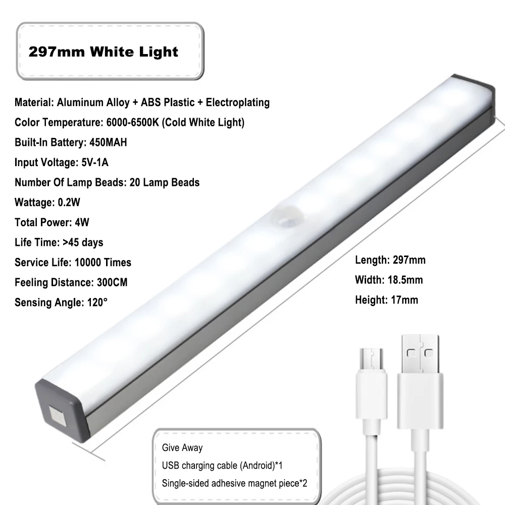 

297 mm Desk Lamp Hanging Magnetic LED Table Lamp Chargeable Stepless Dimming Cabinet Light Night Light For Closet Wardrobe