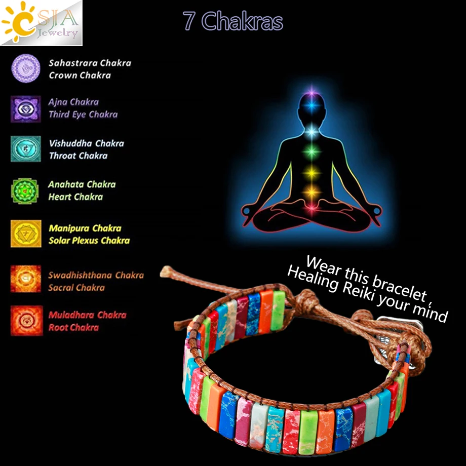 CSJA 7 Чакра браслет натуральный камень красочные браслеты из яшмы Кожа