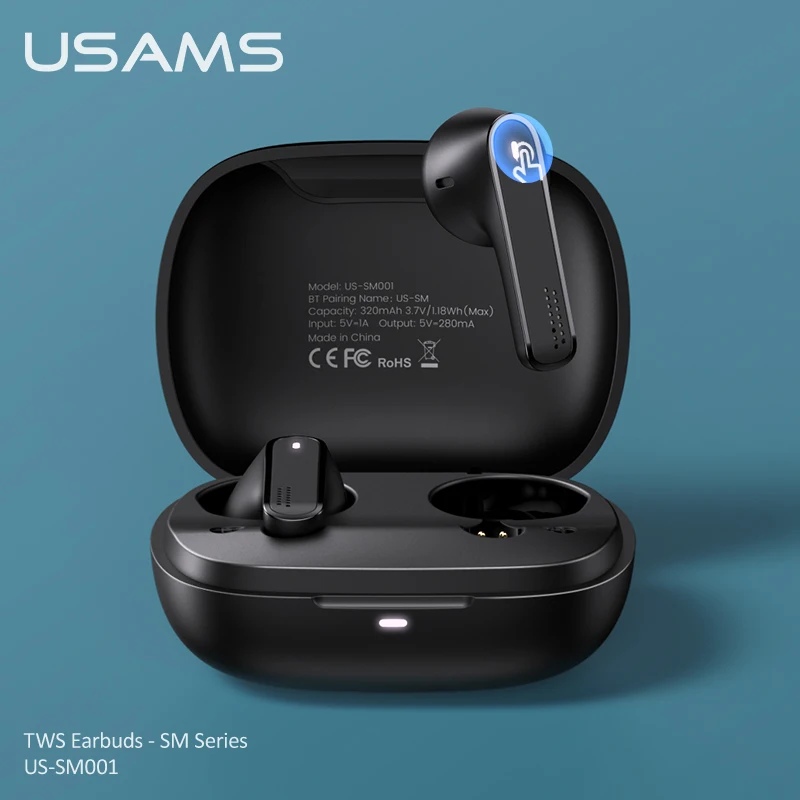 

USAMS ANC TWS True Wireless Earphones BT 5.0 Earphones Smart Touch Control Earbuds Headset Headphone For iPhone Android Devices