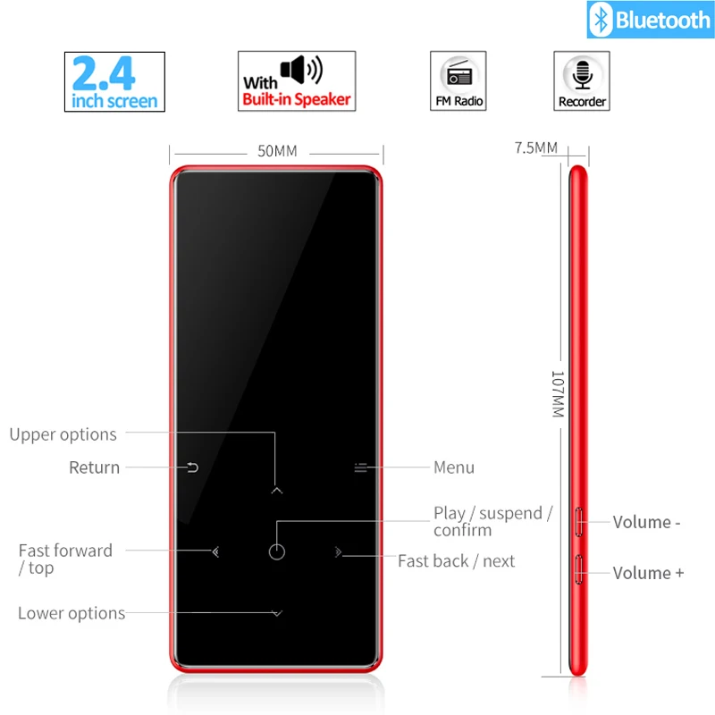 Mp3 плеер с Bluetooth и динамиком сенсорные клавиши экран 2 4 дюйма Hi Fi Walkman MP 3 Flac