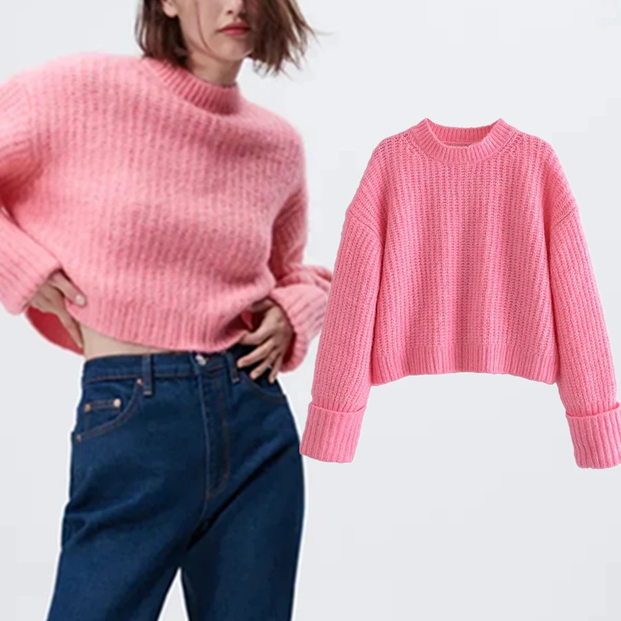 

Elmsk Pullovers Tops Winter Sweaters Women England Style Fashion SImple Pink Elegant Turtlenenck Sweaters Women Roll Up Sleeve