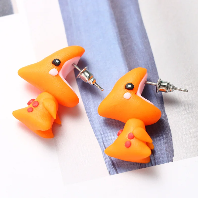 

Orange Little Dinosaur Handmade Soft Clay Cartoon Animal Stud Earrings